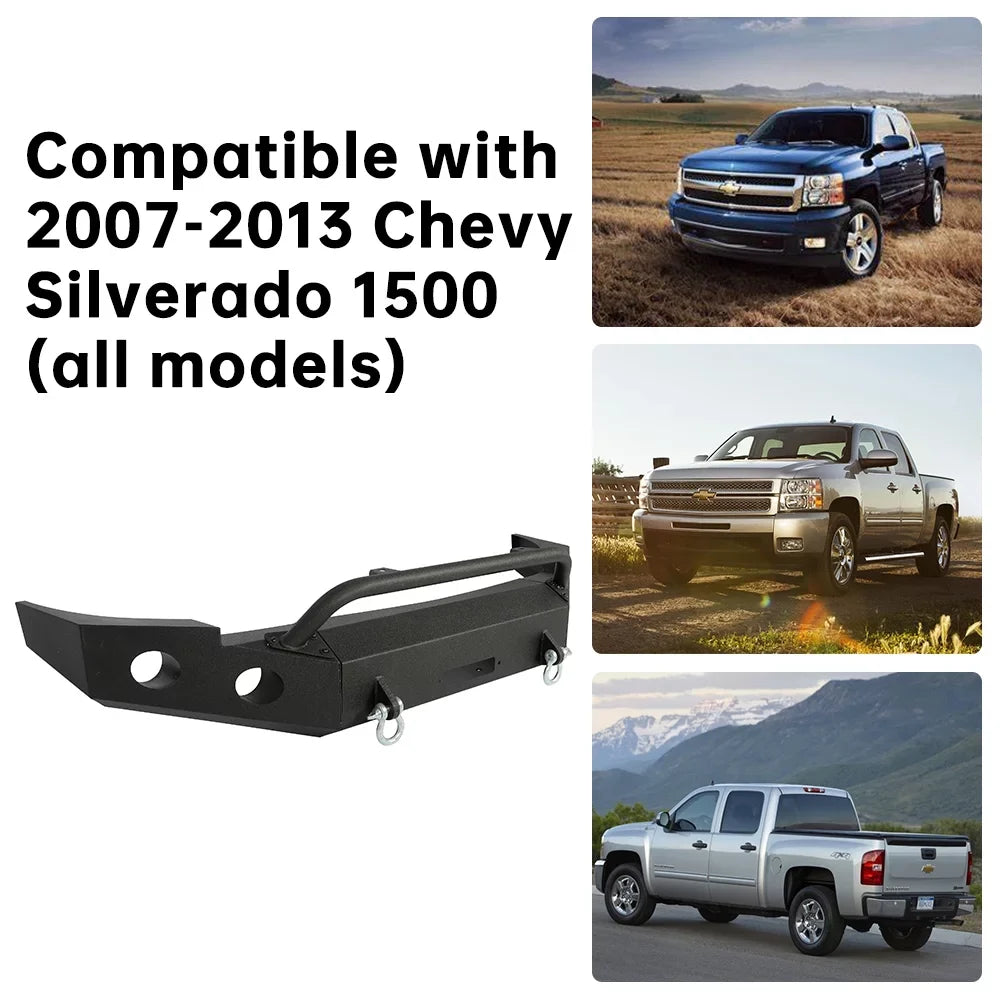 W/ Silverado HECASA 2007-2013 for Chevy Push 2010 Front Bar 3-Piece 2009 2013 2012 D-Rings Bumper 1500 2011 Modular 2008