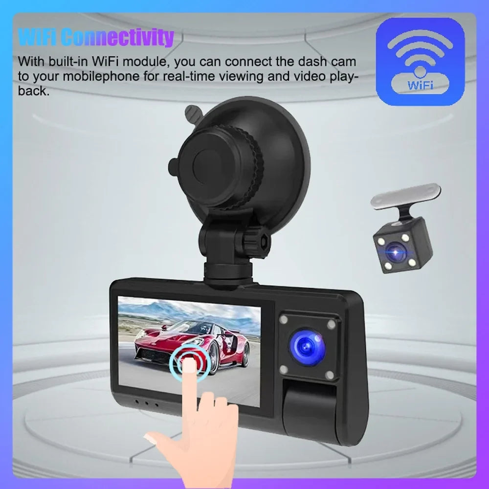 OWSOO with Touched Video Safety Screen Driving Wide Rearview Recorder Recording Car Angle, Clear Auto Cam, Dash Mirror for