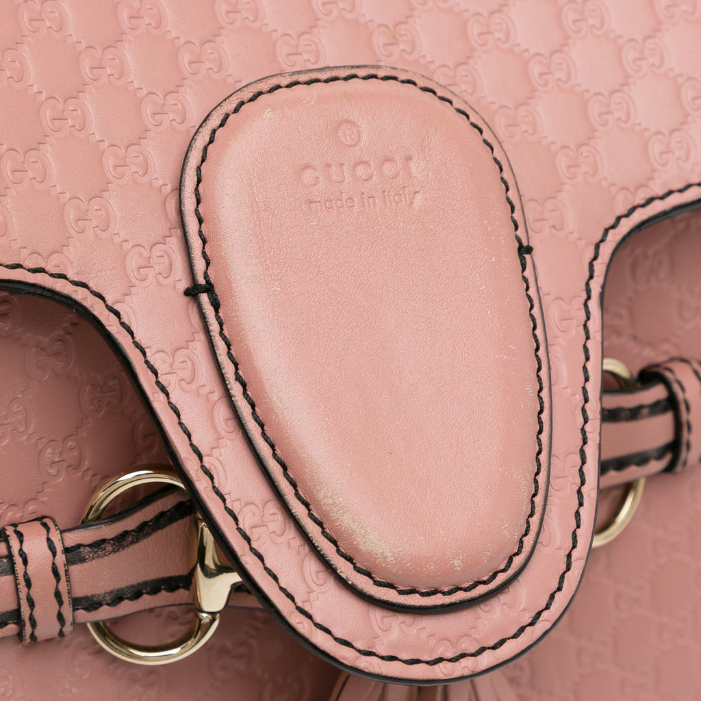 Authenticated Leather Calf Gucci Bag Shoulder Emily Pre-Owned (Good) Pink Medium Microguccissima Unisex