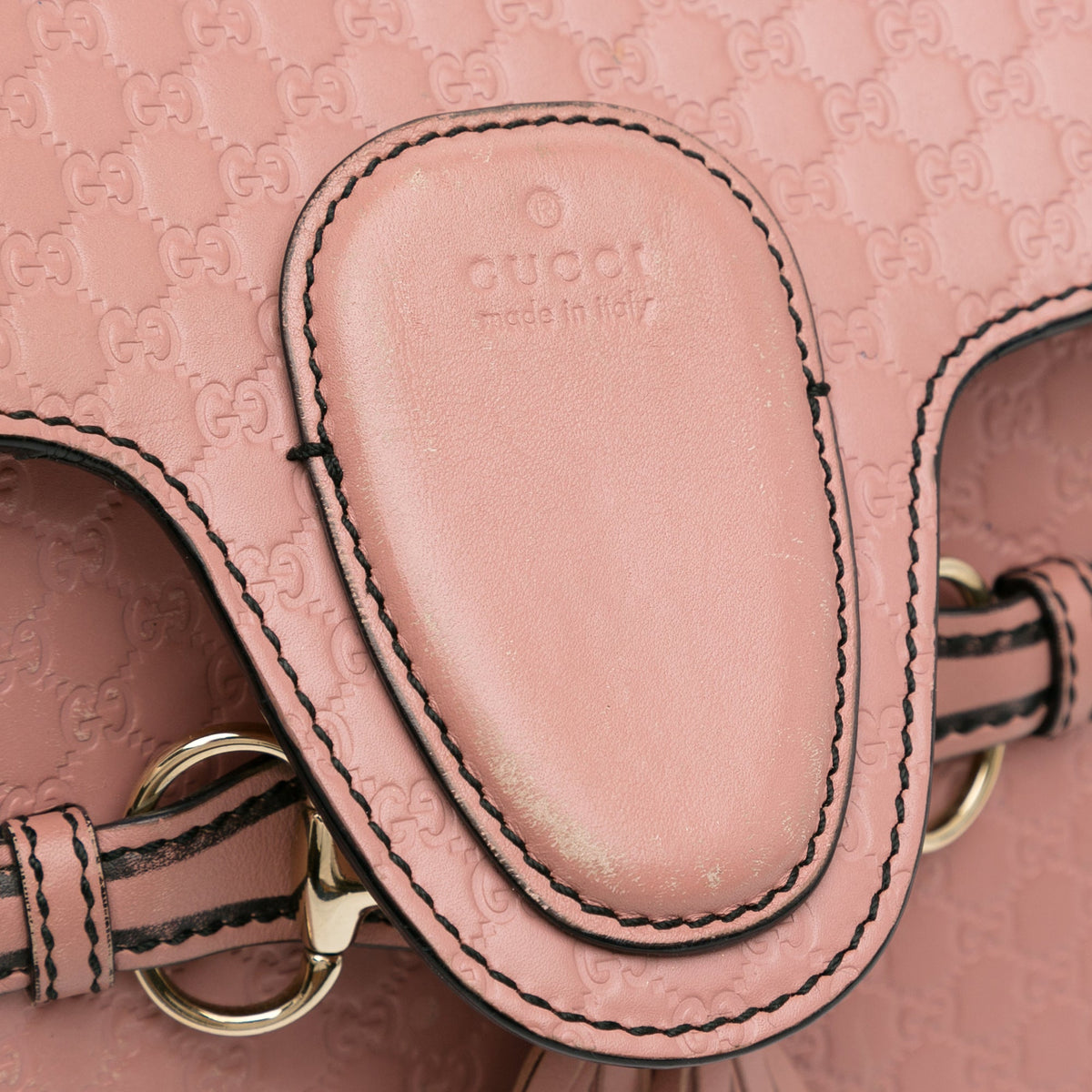 Authenticated Leather Calf Gucci Bag Shoulder Emily Pre-Owned (Good) Pink Medium Microguccissima Unisex