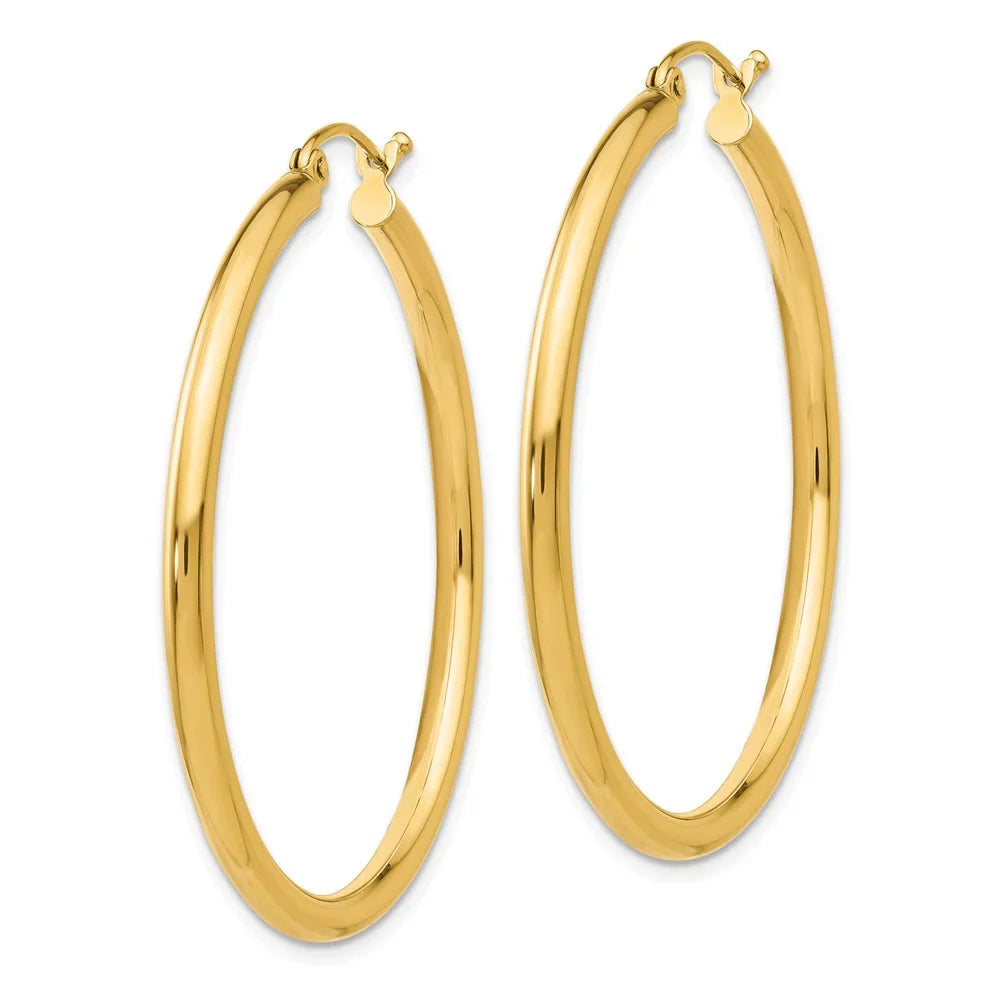 14kt Earrings; and and Women Tube Polished Men for Teens; Gold 2.5mm Yellow Lightweight Hoop Real Adults for