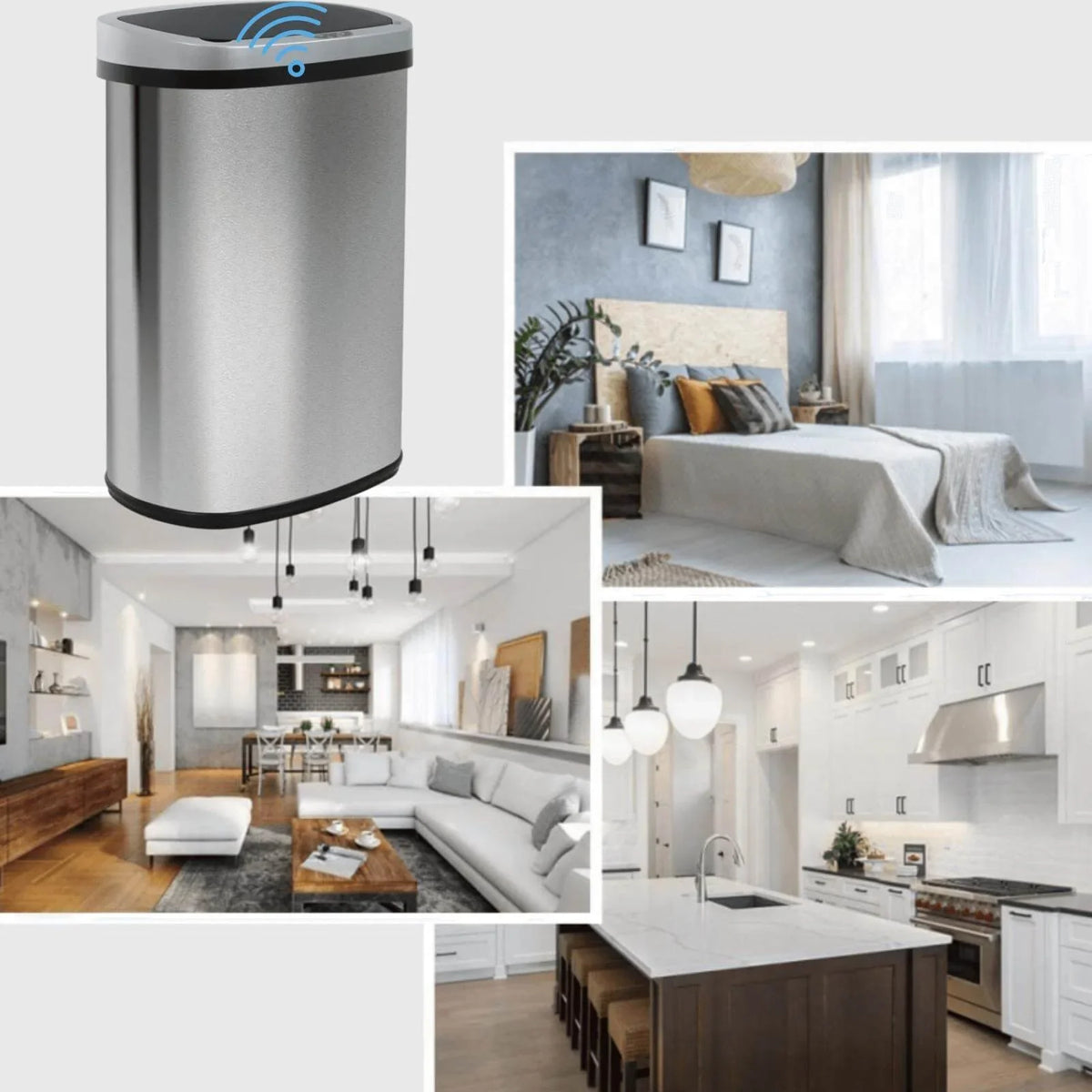 Touch-Free Can Sensor, NiamVelo Steel Kitchen for & Anti-Fingerprint with Designed Office 13 Garbage Lid, Silver Can Mute Stainless Waste Home, Motion Bin with Gallon Automatic Trash