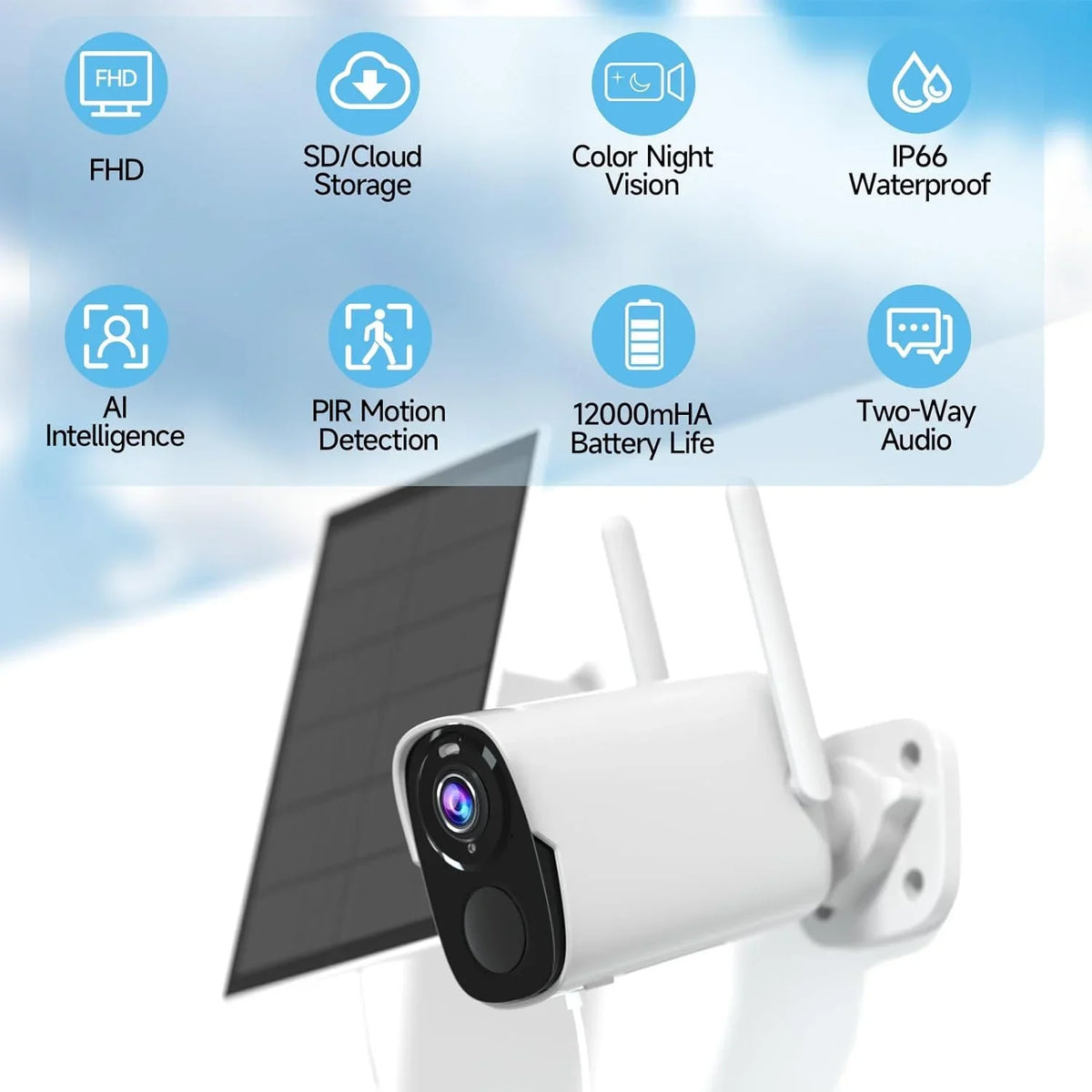 System 2 Outdoor, with Camera BW4PLUS-SP, Security Siren, & Powered Camera Solar WiFi Rraycom Color with Talk, Night Spotlight BW4P-SP-W-4PC Alexa, Solar Way Vision, Compatible 2K Surveillance