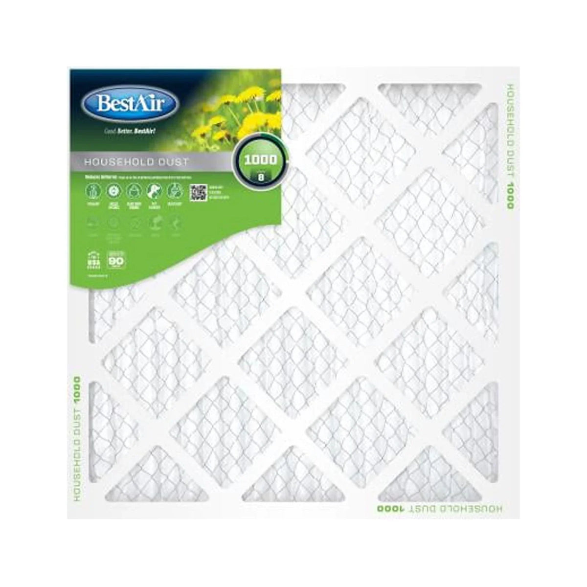 Filter, 10x10 BestAir x 90 Air Pleated Days 8, MERV - 1 Quantity B1-1010-8-12 In. 12