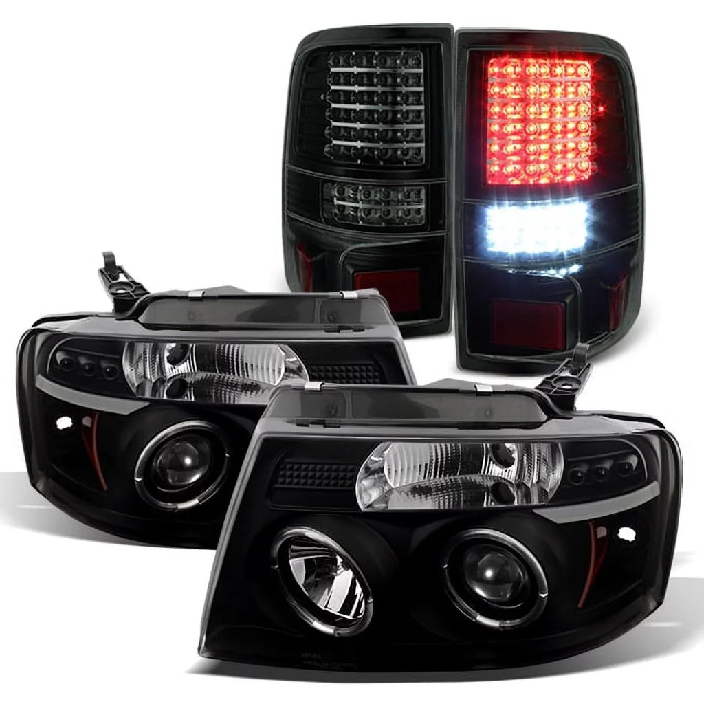 Black Headlights F150 For 04-08 Taillights Fits Full select: Halo Projector 2004-2008 FORD LED LED + Smoke F150