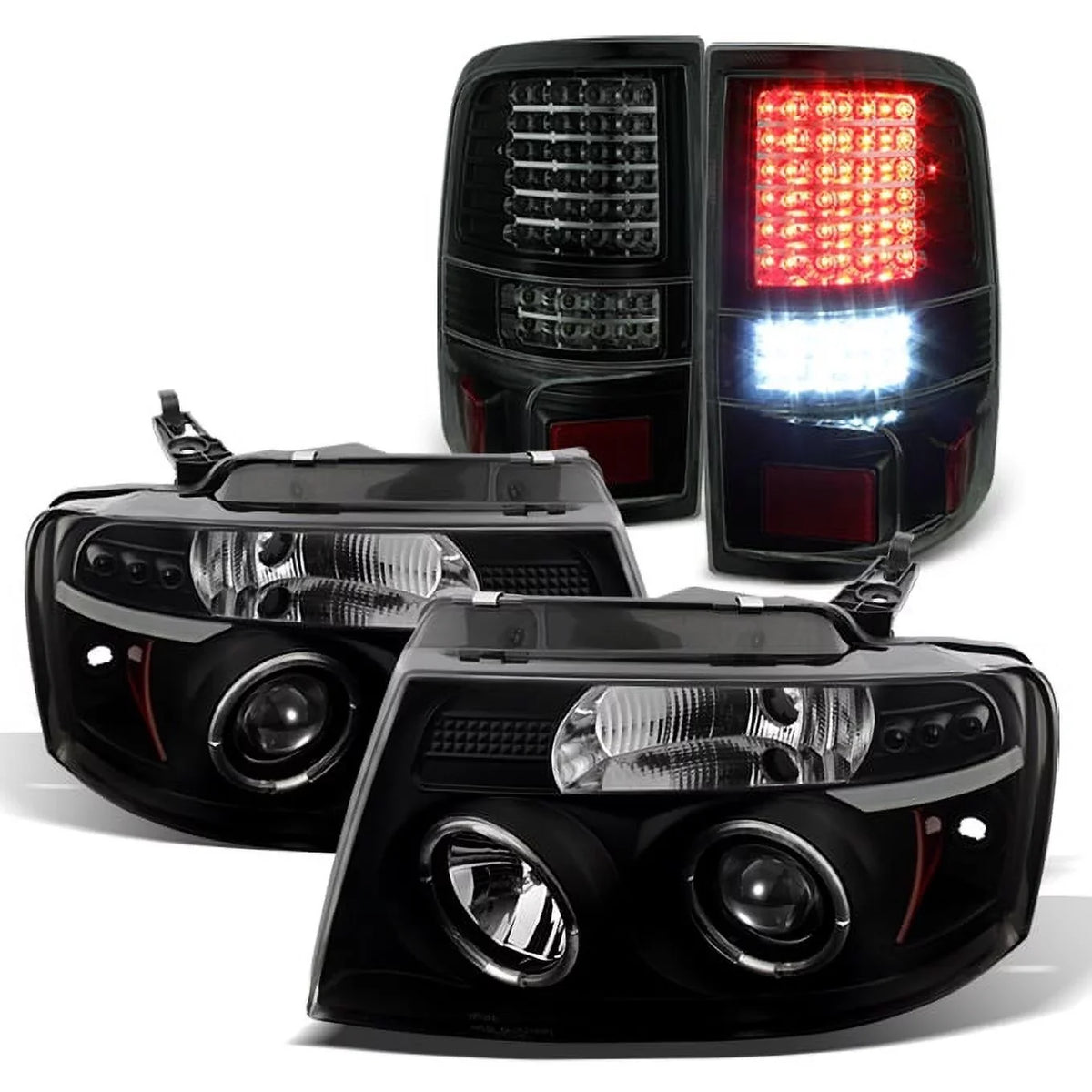 Black Headlights F150 For 04-08 Taillights Fits Full select: Halo Projector 2004-2008 FORD LED LED + Smoke F150