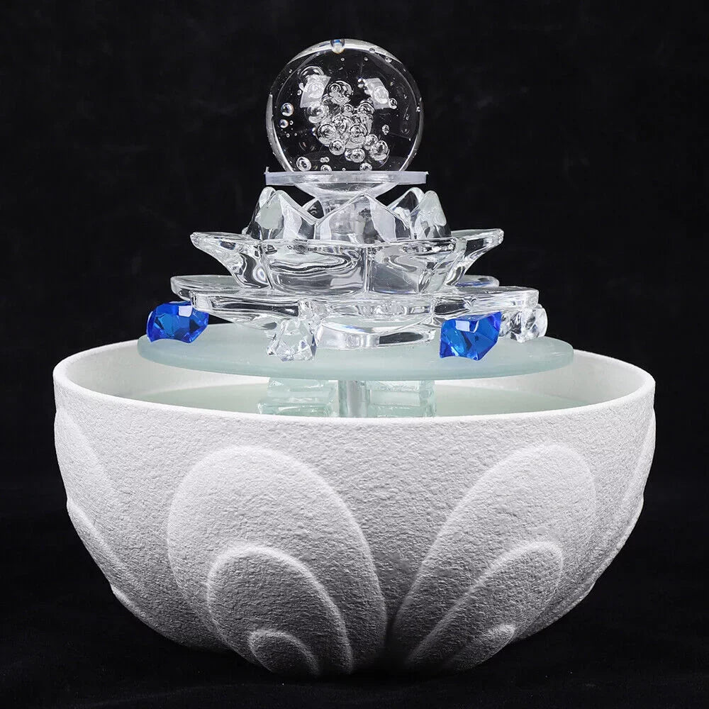 Fountain Lotus Water Crystal Flowing White Desktop Teahouse Fountain Desktop Fountain, Office Ornament Waterfall Decor Tabletop Water