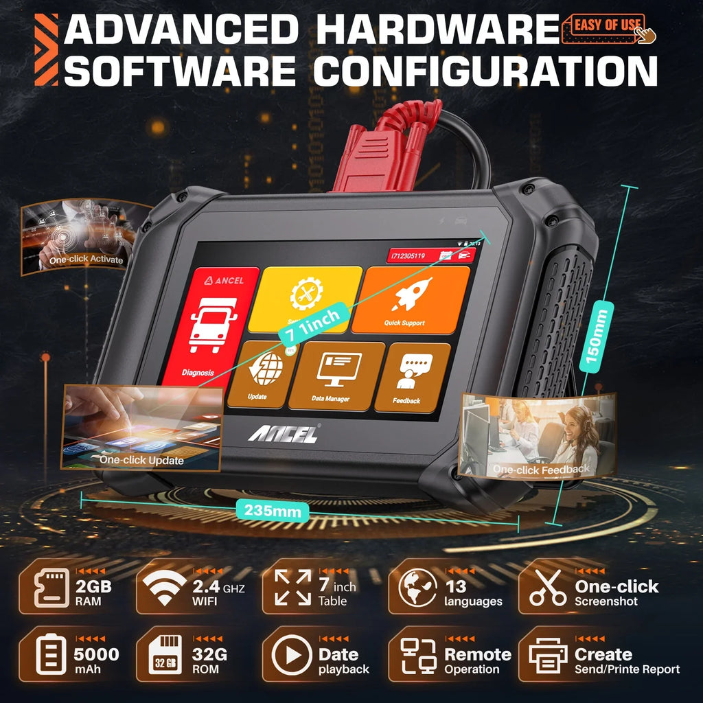 for OBD2 Scanner Duty Bi-directional Reset Truck All Heavy Code V5 Maintenance Regen Scan Scan ECU Cars Truck Tool IN DPF System ANCEL 24V Coding HD Diesel Tablet 12V Reader Truck 2 40+ Diagnostic 1