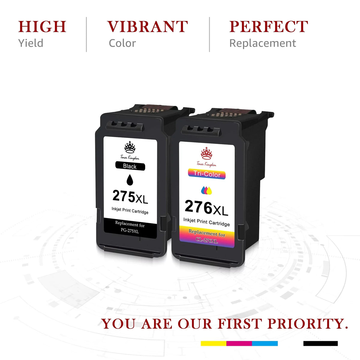 (2 for High TS3520 Cartridges 275 Ink Toner Canon TR4700 Cartridges Capacity Color) TR4722 CL-276 Ink TS3500 PIXMA Ink PG-275 1 275XL Black, TR4720 276 276XL and TS3522 for Printers Kingdom
