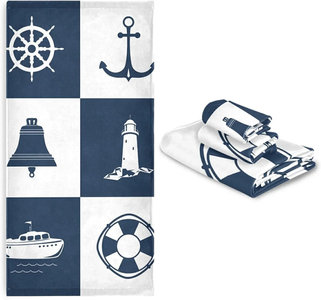 Towels for Checked Vessel 3 Decorative Dreamtimes Absorbent Bathroom Towels Anchor Sailing Soft Sets Towel Lighthouse Cotton Fingertip Piece Hand Bath