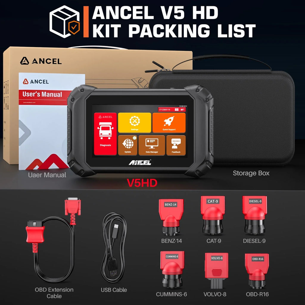 for OBD2 Scanner Duty Bi-directional Reset Truck All Heavy Code V5 Maintenance Regen Scan Scan ECU Cars Truck Tool IN DPF System ANCEL 24V Coding HD Diesel Tablet 12V Reader Truck 2 40+ Diagnostic 1