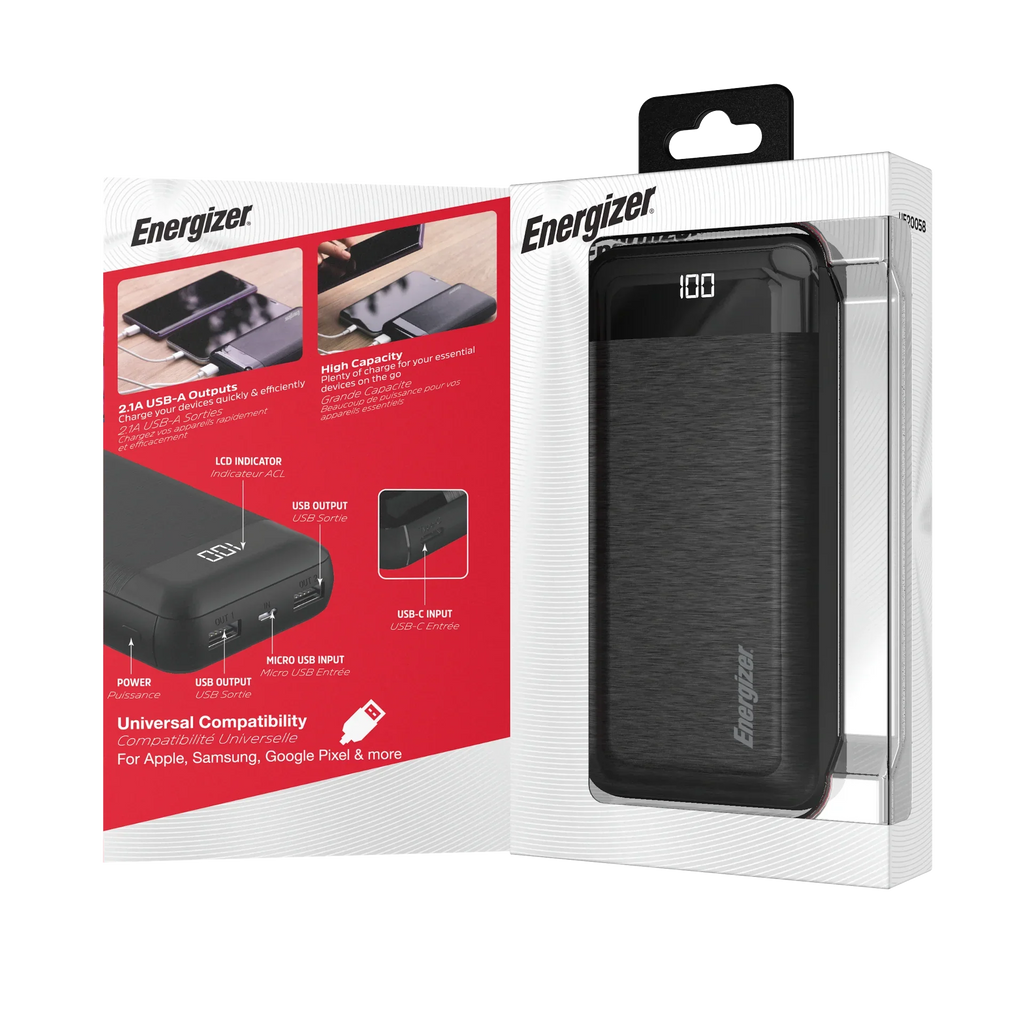Max 20,000 Energizer mAh UE20058 Power Bank, Black,