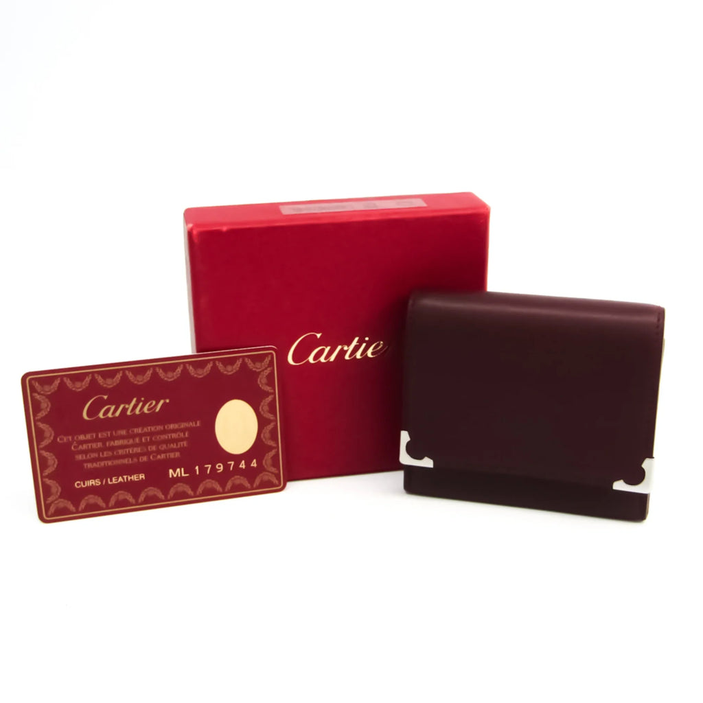 Calfskin (Good) Cartier Case Pre-Owned Bordeaux L3000570 Unisex Purse/coin Coin Cabochon