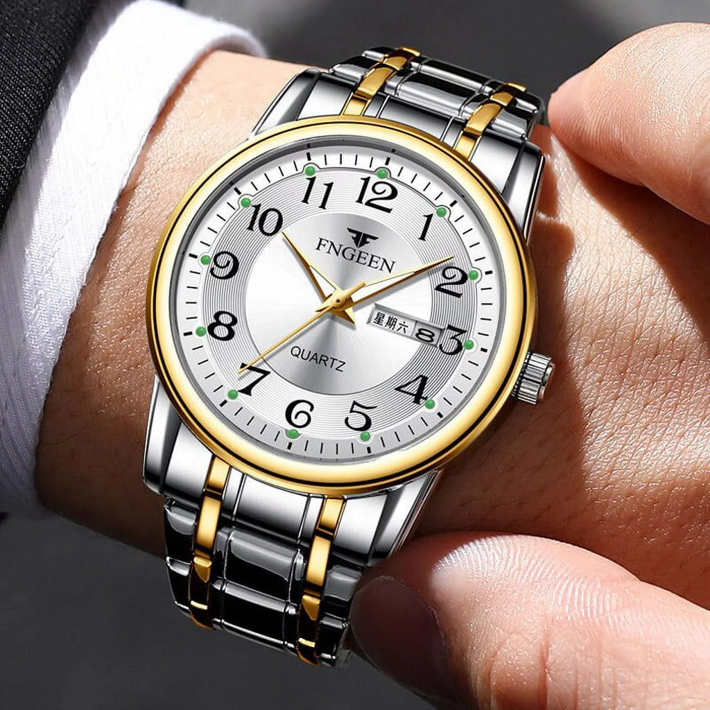 Relogio Mens Stainless Quartz Sport Luxury FNGEEN Watch Man Top Steel Luminous Brand Watches Wristwatch Masculino Hands Men