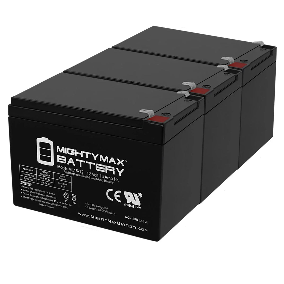 15AH 500W 3 Pack Replacement for EVO Electric Battery - 12V Scooter