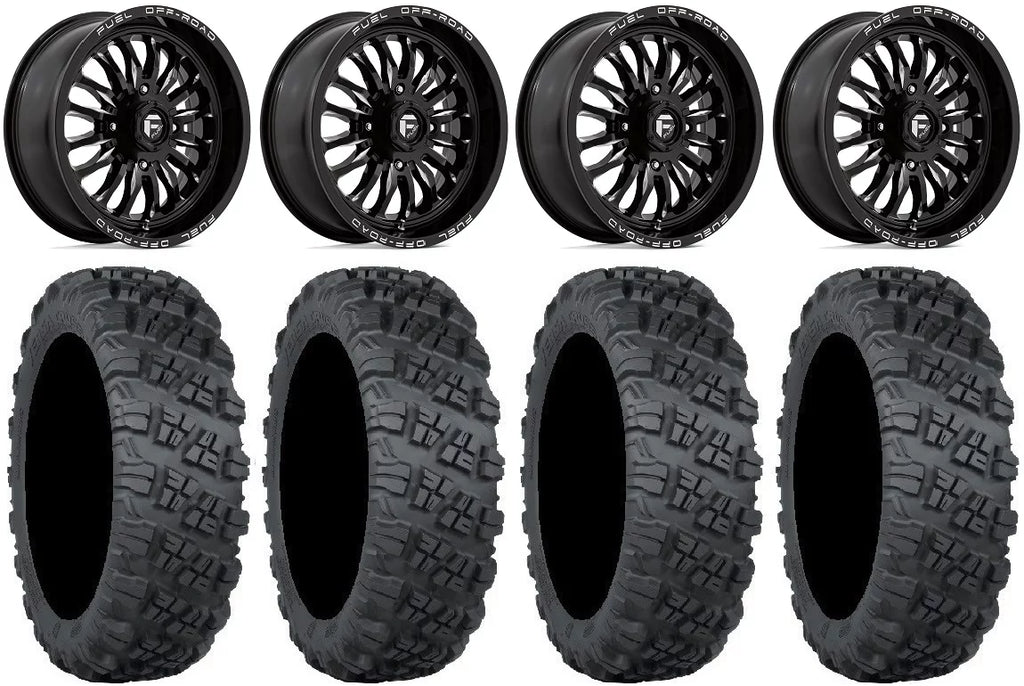 Fuel 28" Kawasaki Tires V3 ARC Mule Teryx 18" Black Cross Versa Wheels