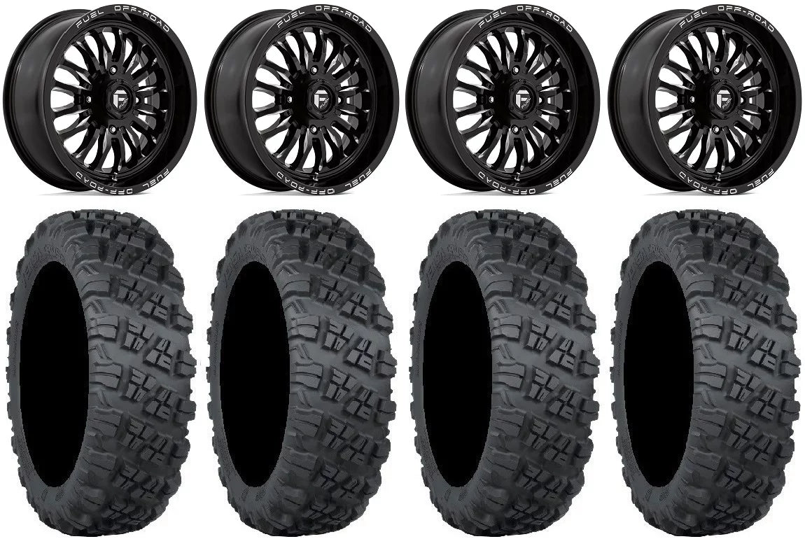 Fuel 28" Kawasaki Tires V3 ARC Mule Teryx 18" Black Cross Versa Wheels