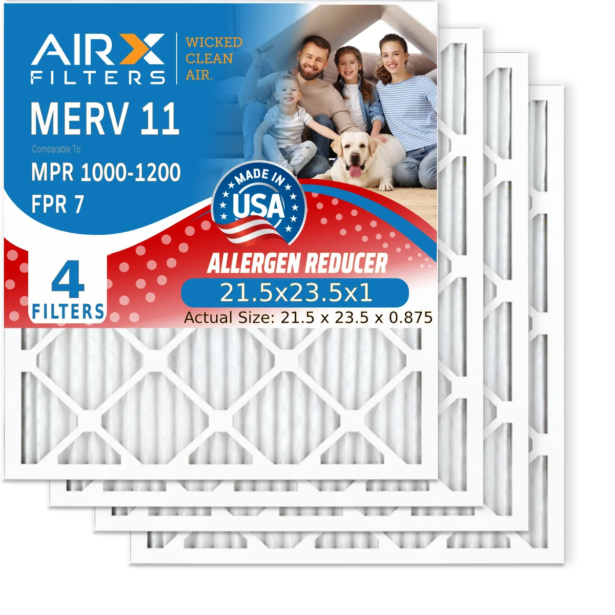 USA HVAC Furnace WICKED FPR Pack MERV 11 Air 1000, FILTERS CLEAN 1200 7 by Conditioner Made 21.5x23.5x1 4 AIR. Electrostatic Air Filters Comparable MPR 21.5x23.5x1 & MPR Pleated Filter Filter AIRX to