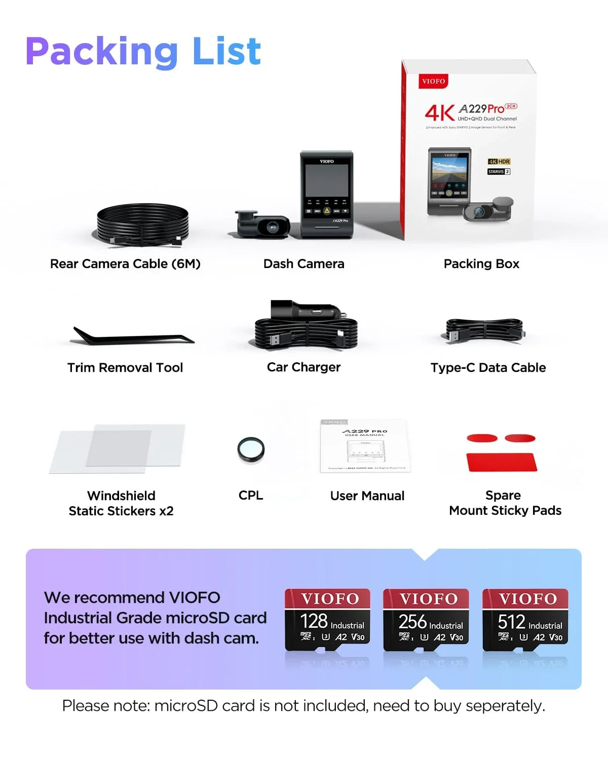 A229 IMX678 2CH 2 lb VIOFO 4K+2K Camera Pro Dual Front IMX675 with Car & GPS, STARVIS Rear Dashcam 2