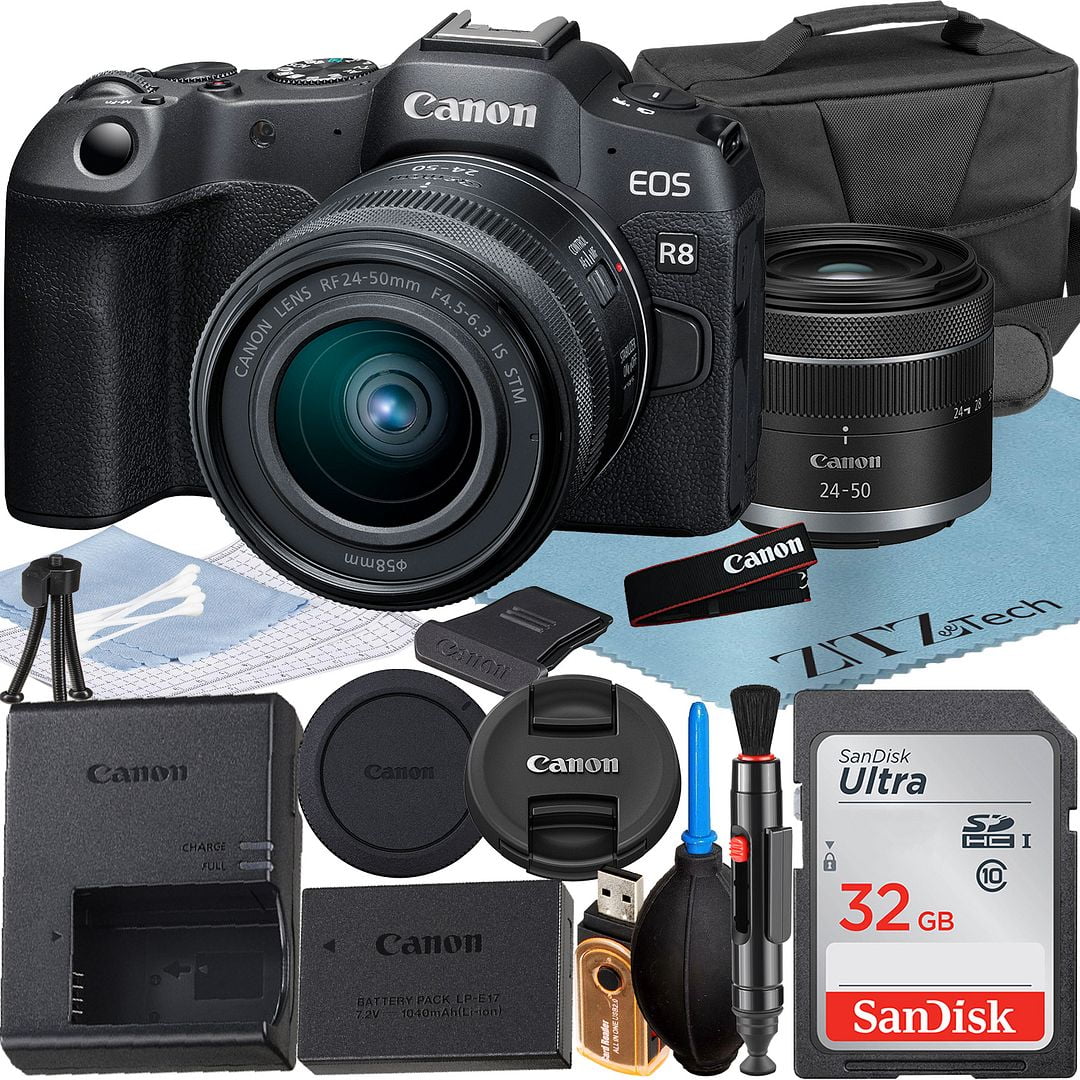 Canon LED SanDisk with + EOS Lens Memory Mirrorless + Card ZeeTech Accessory 32GB Case + Camera 24-50mm Bundle R8 RF Flash +