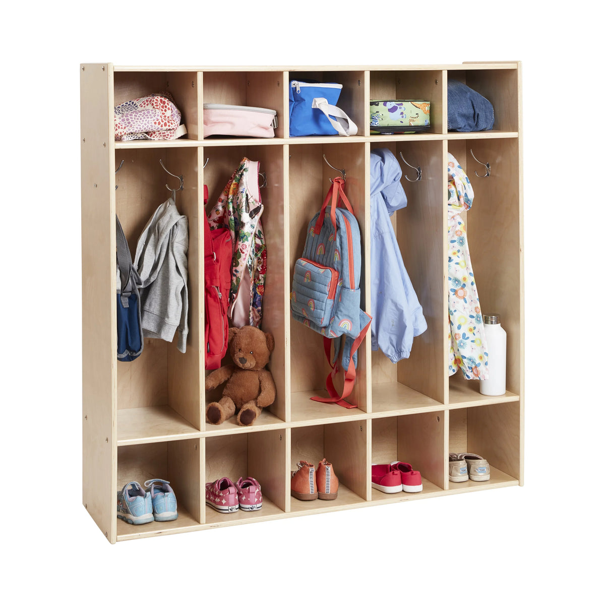 Natural ECR4Kids Coat Locker, 5-Section Streamline Furniture, Classroom