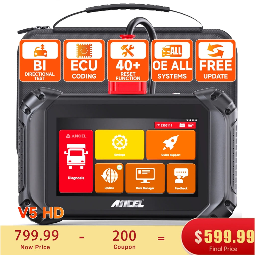 for OBD2 Scanner Duty Bi-directional Reset Truck All Heavy Code V5 Maintenance Regen Scan Scan ECU Cars Truck Tool IN DPF System ANCEL 24V Coding HD Diesel Tablet 12V Reader Truck 2 40+ Diagnostic 1
