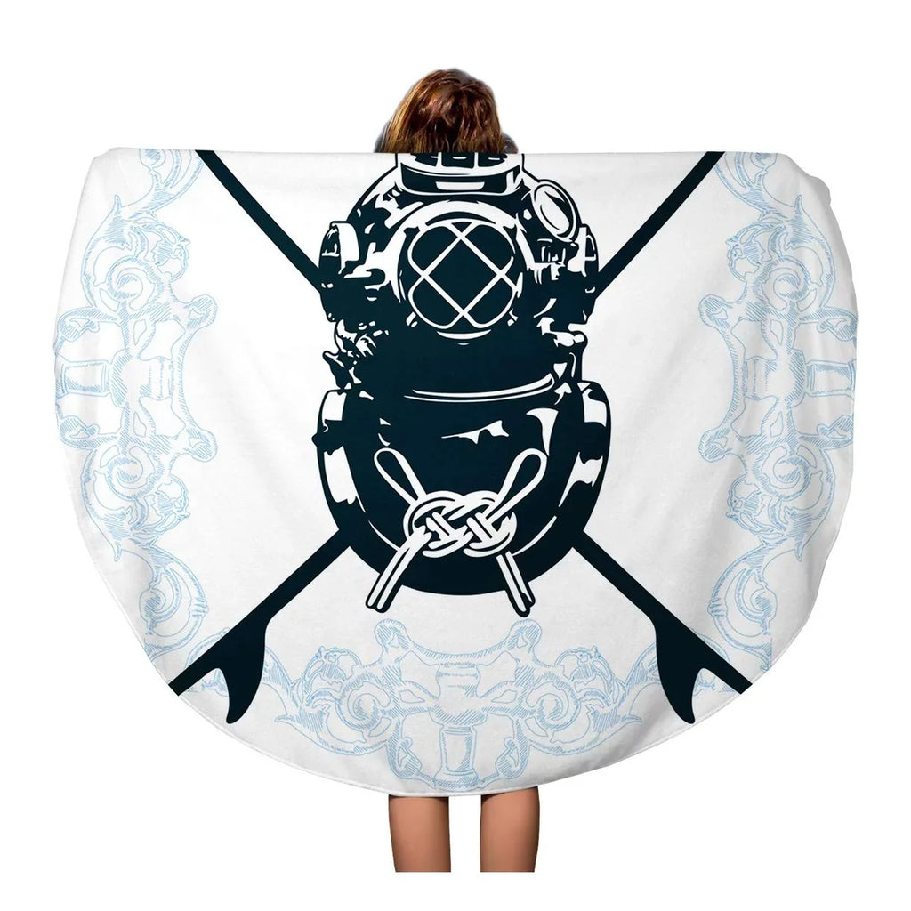 Blanket Towel Antique Circle Mat Aqualung Towels Circular Surf Diving Beach inch Surfboard SIDONKU Activity Classic 60 Tapestry Shield Round Throw Beach Suit Travel