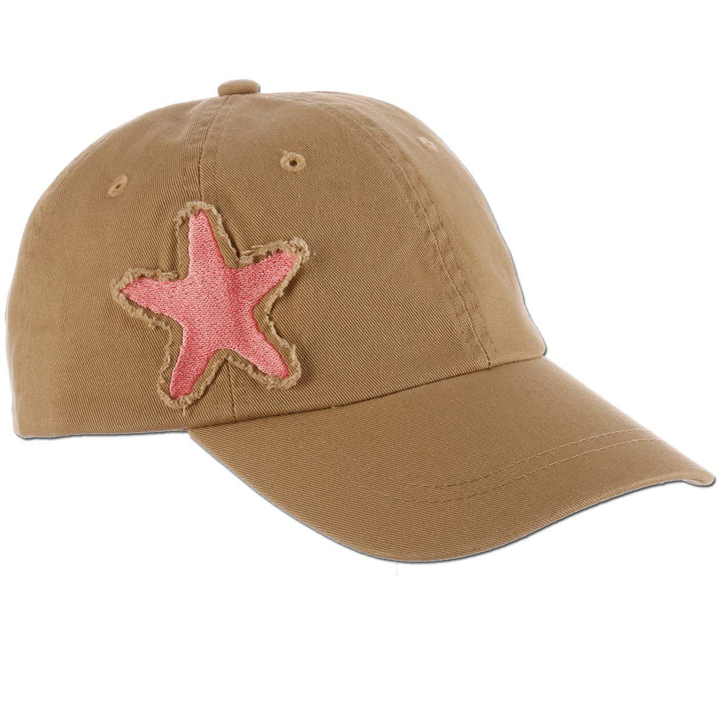 Brim Sea Cap Patch Lightweight Jack Women's 3" - Packable, Creatures Bill, Starfish) Cotton Frayed Twill, Panama (Khaki Baseball