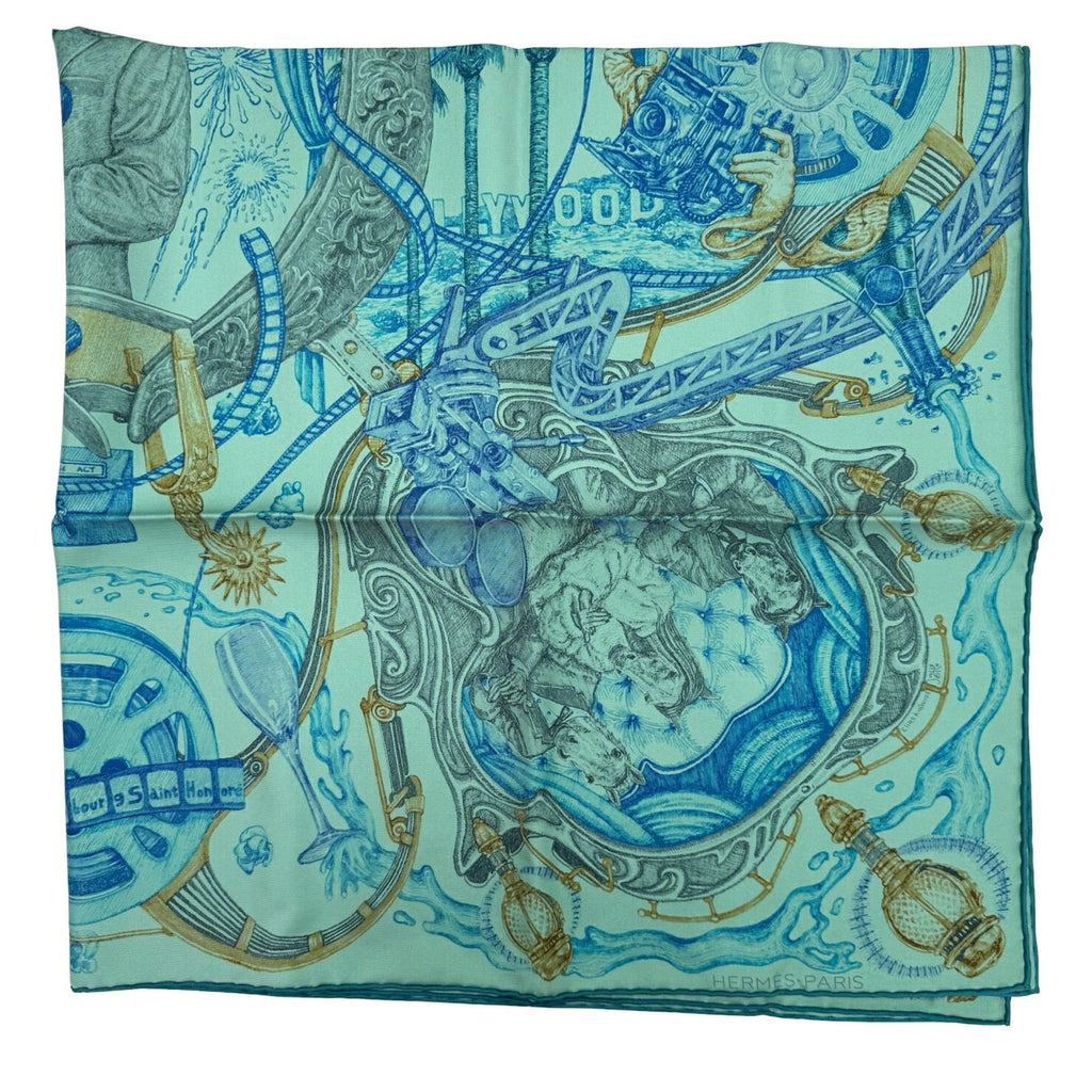 Horse Kare90 Green The HERMES Hermes New) Blue (Like Silk Pre-Owned Gray Ladies Horsewards Large Scarf Award