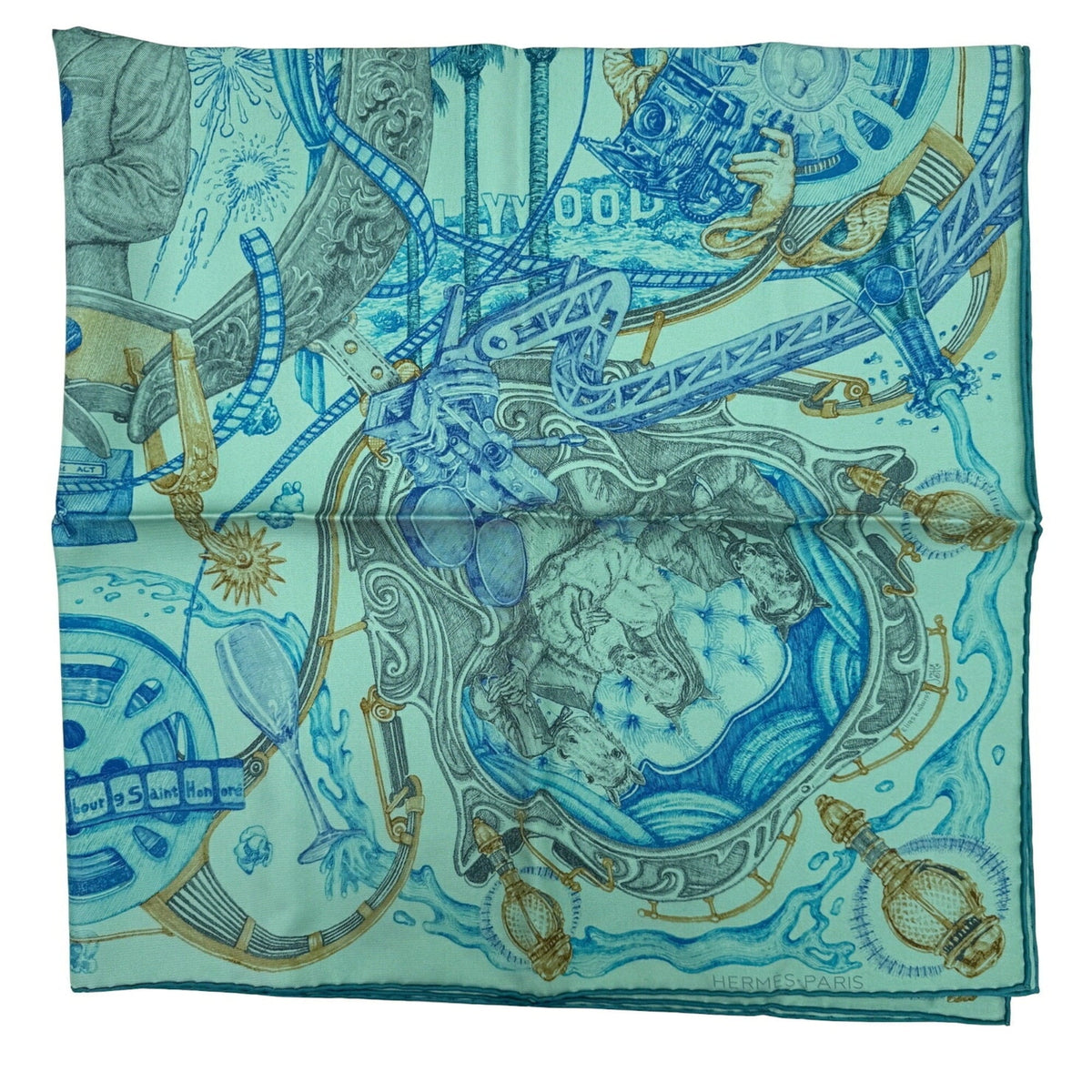 Horse Kare90 Green The HERMES Hermes New) Blue (Like Silk Pre-Owned Gray Ladies Horsewards Large Scarf Award