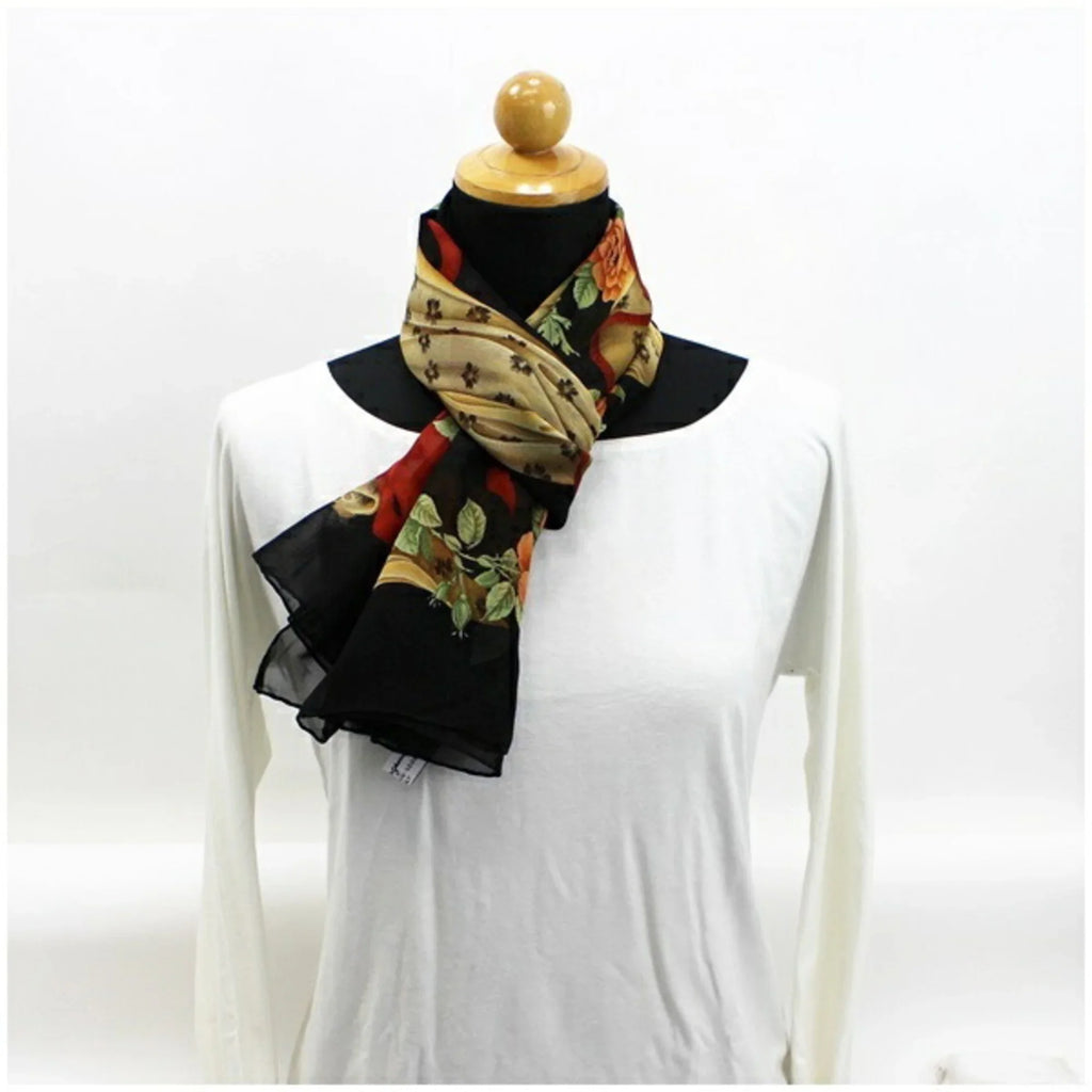muffler Ferragamo rectangle ladies (Like paper stole New) SALVATORE FERRAGAMO scarf pattern black Pre-Owned ribbon Salvatore silk