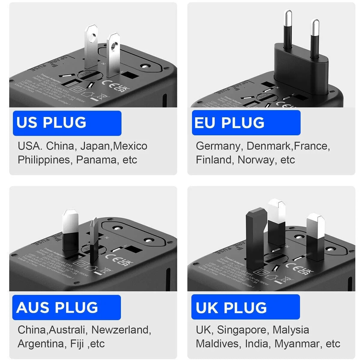 Universal Adapter Travel International USB+2 Plug Converter AICase Power Outlet 2 USB C