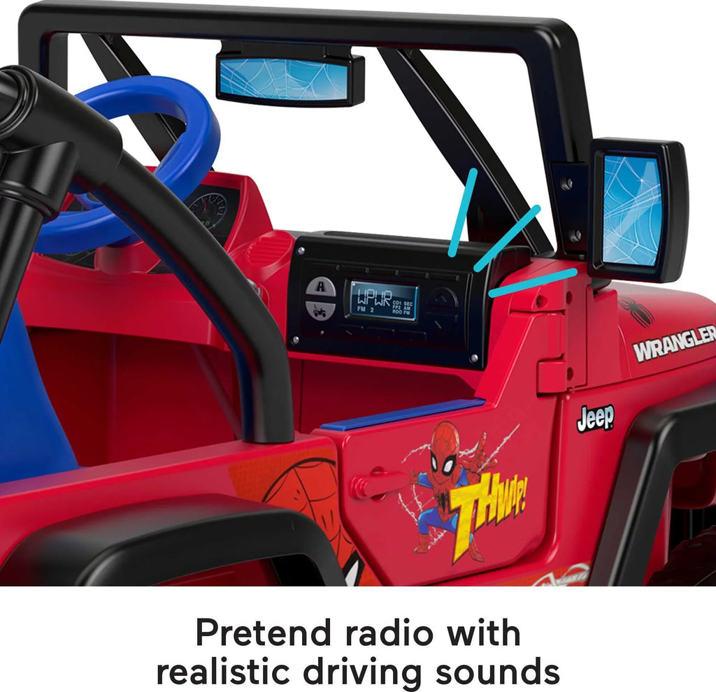 with Ride-On 3-7 Jeep Wrangler Vehicle Child Power Wheels Battery-Powered a Sounds, Spider-Man Ages for 12V