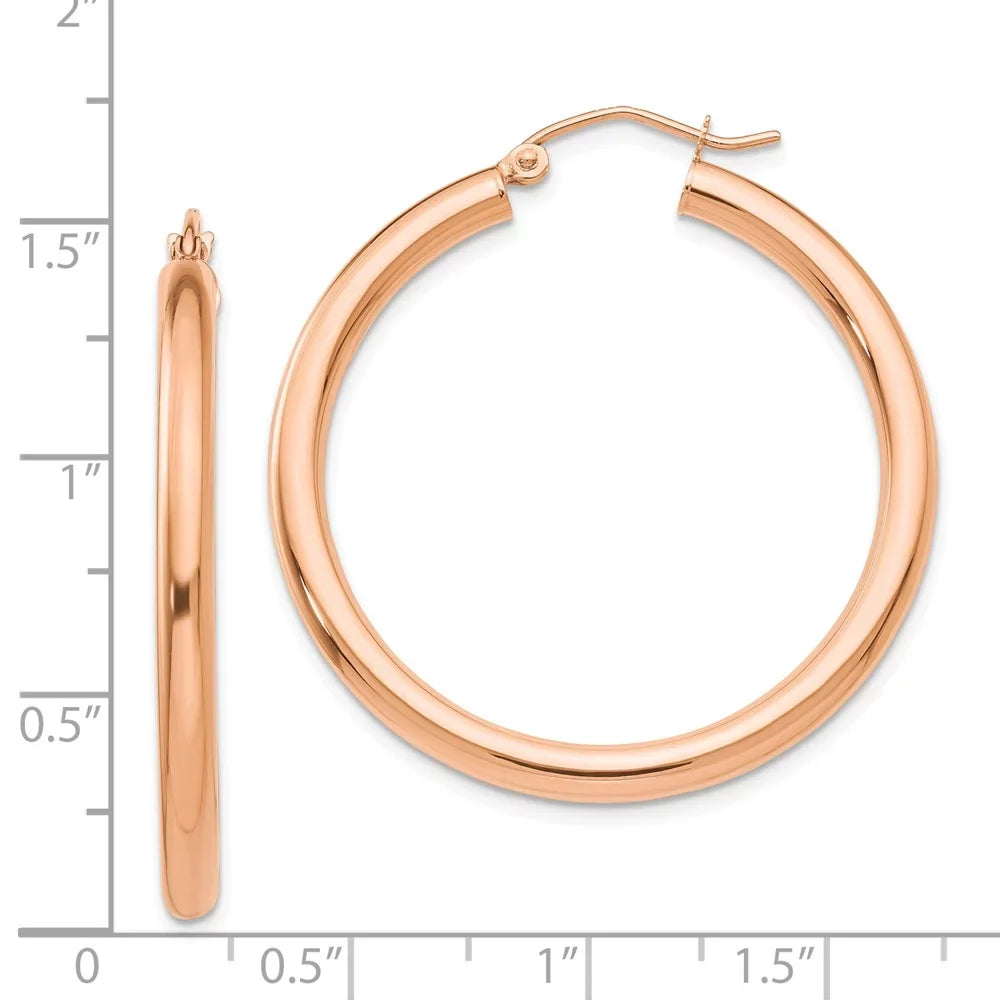 14kt Tube and Men Women Teens; Adults Gold Real Lightweight Earrings; for for and Polished Hoop 3mm Rose