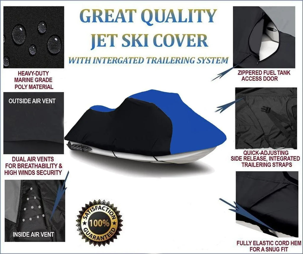 2013 2022 for 260LX 2017 2015 600 BLACK/BLUE HEAVY-DUTY, Jet Cover / 2008 2014 2021 2019 2016 2018 2020 2011-15 2007 2012 Ski 2009 2009-10 / LX 2010 300LX Compatible Kawasaki 2011 ULTRA DENIER