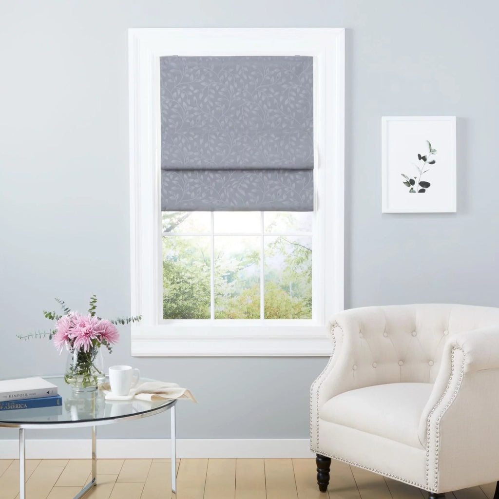 Shade, Dark Home Total Blackout Roman 31"x Bolan 64", Botanical Exclusive Grey