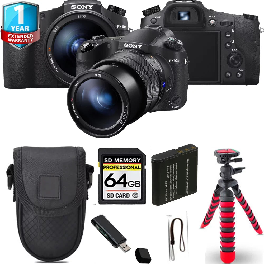 '- DSC-RX10 1 Cyber-shot Yr IV Sony 64GB Warranty + Spider + Tripod Camera Digital