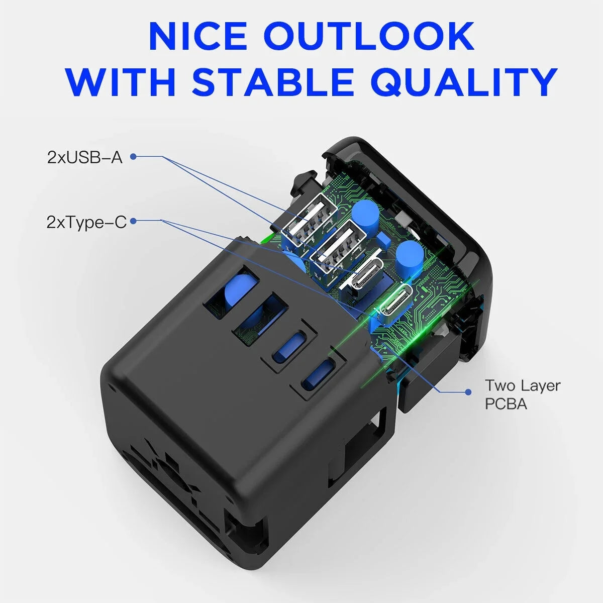 Universal Adapter Travel International USB+2 Plug Converter AICase Power Outlet 2 USB C