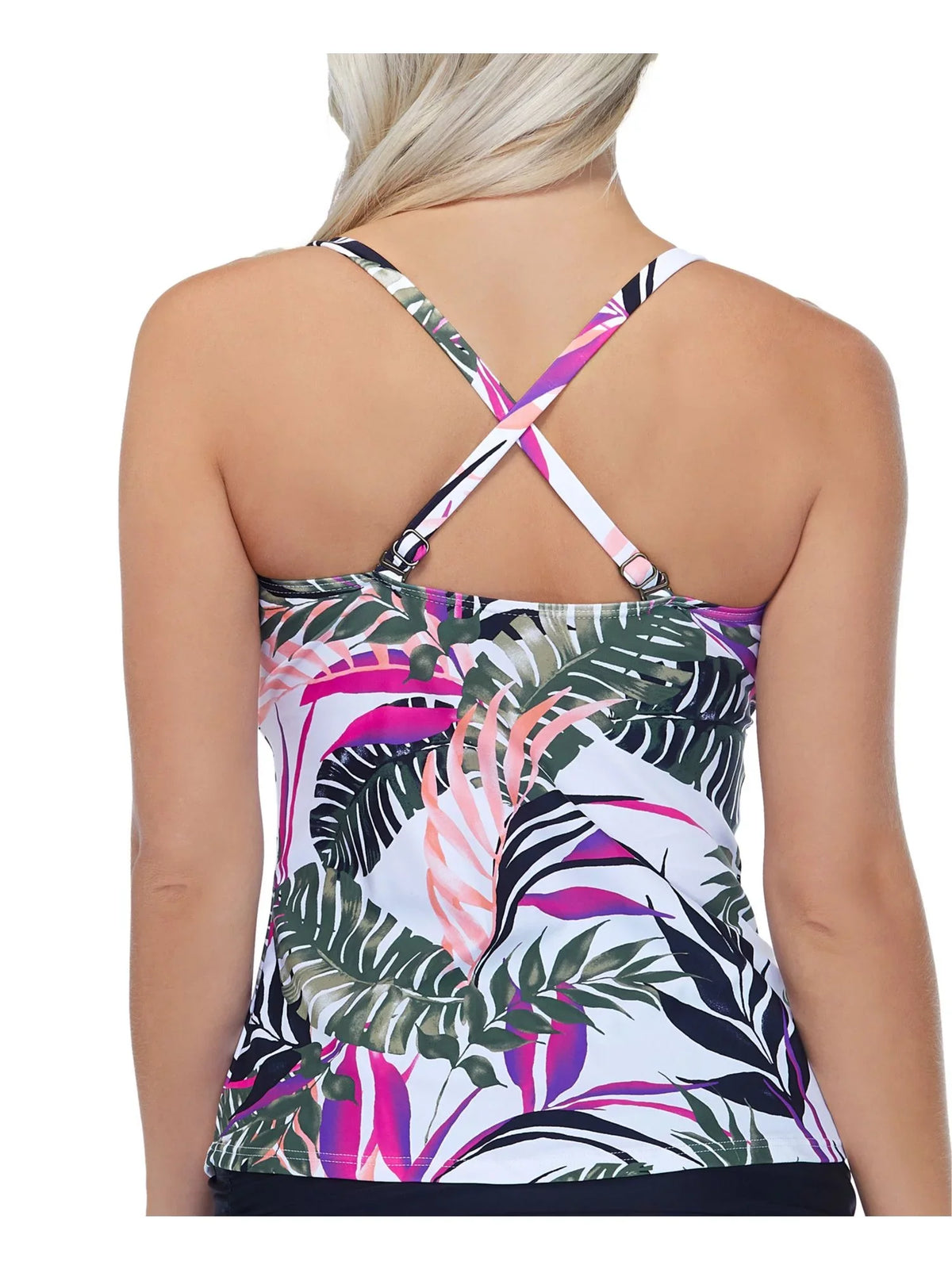 ESCAPE Top 12 Ruffled White Swimsuit Women's Aloha Print Palms Tankini Neck Stretch Sweetheart ISLAND Tropical