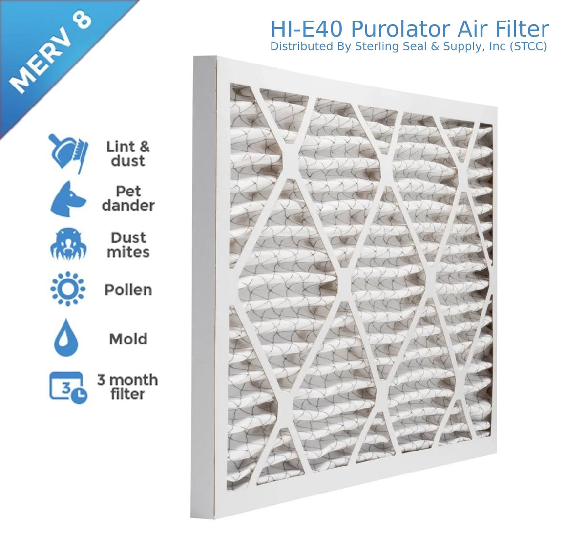 Surface / Guard Filter, (6 Air 16x24x1, MERV Pack) Air Extended Mechanical Pleated 8, Purolator 40 Hi-E
