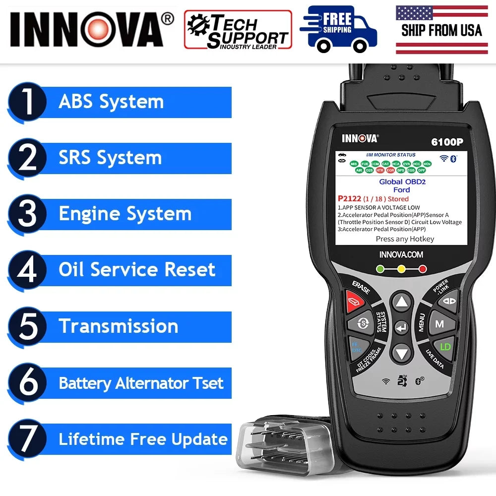 Scanner SRS Car Analyzer Oil for Car Engine Reset OBDII Truck Scanner Hybrid SUV Auto Automotive Tool Code All 6100P Scanner Light Diagnostic Innova ABS Test OBD2 Scan Battery OBD2 Reader Automotive