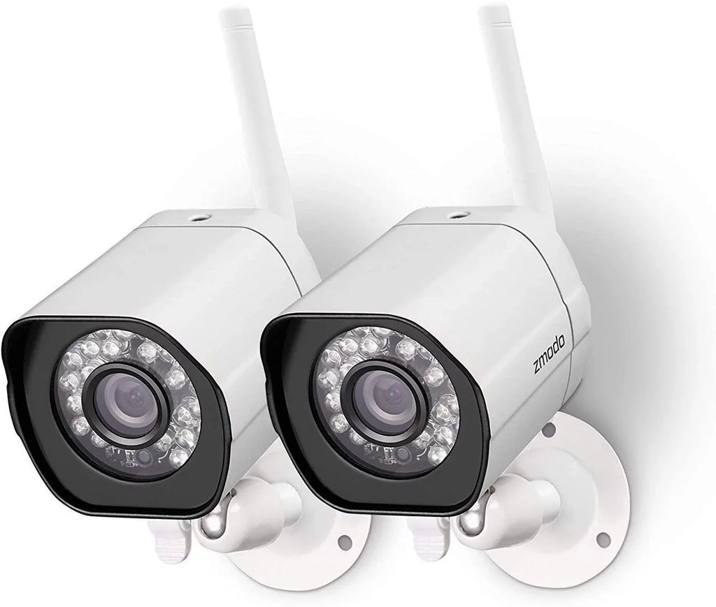 Security Outdoor Camera Night Zmodo Cameras Plug-In, Pack 2 Wireless Alexa System with WiFi IP Compatible Vision Smart