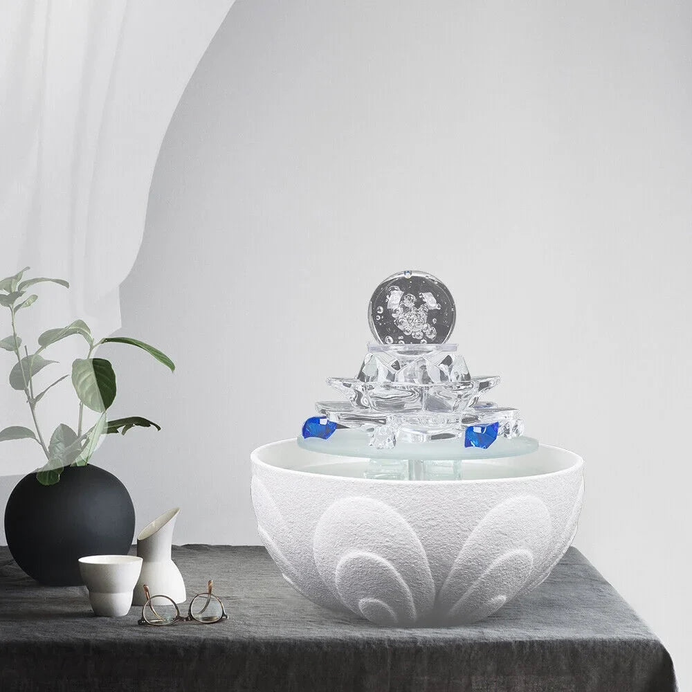 Fountain Lotus Water Crystal Flowing White Desktop Teahouse Fountain Desktop Fountain, Office Ornament Waterfall Decor Tabletop Water