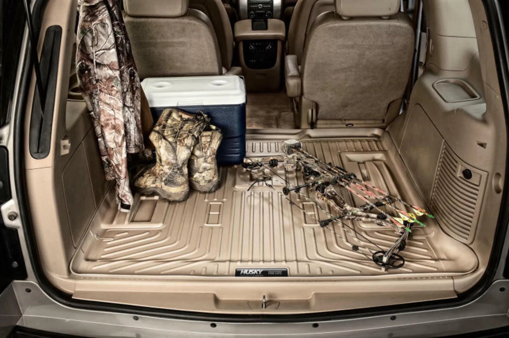 behind Ford RealTruck Husky Explorer; 11-19 Behind Black Compatible Liner with Cargo under upright 3rd Series Seat and Weatherbeater by Seat 3rd