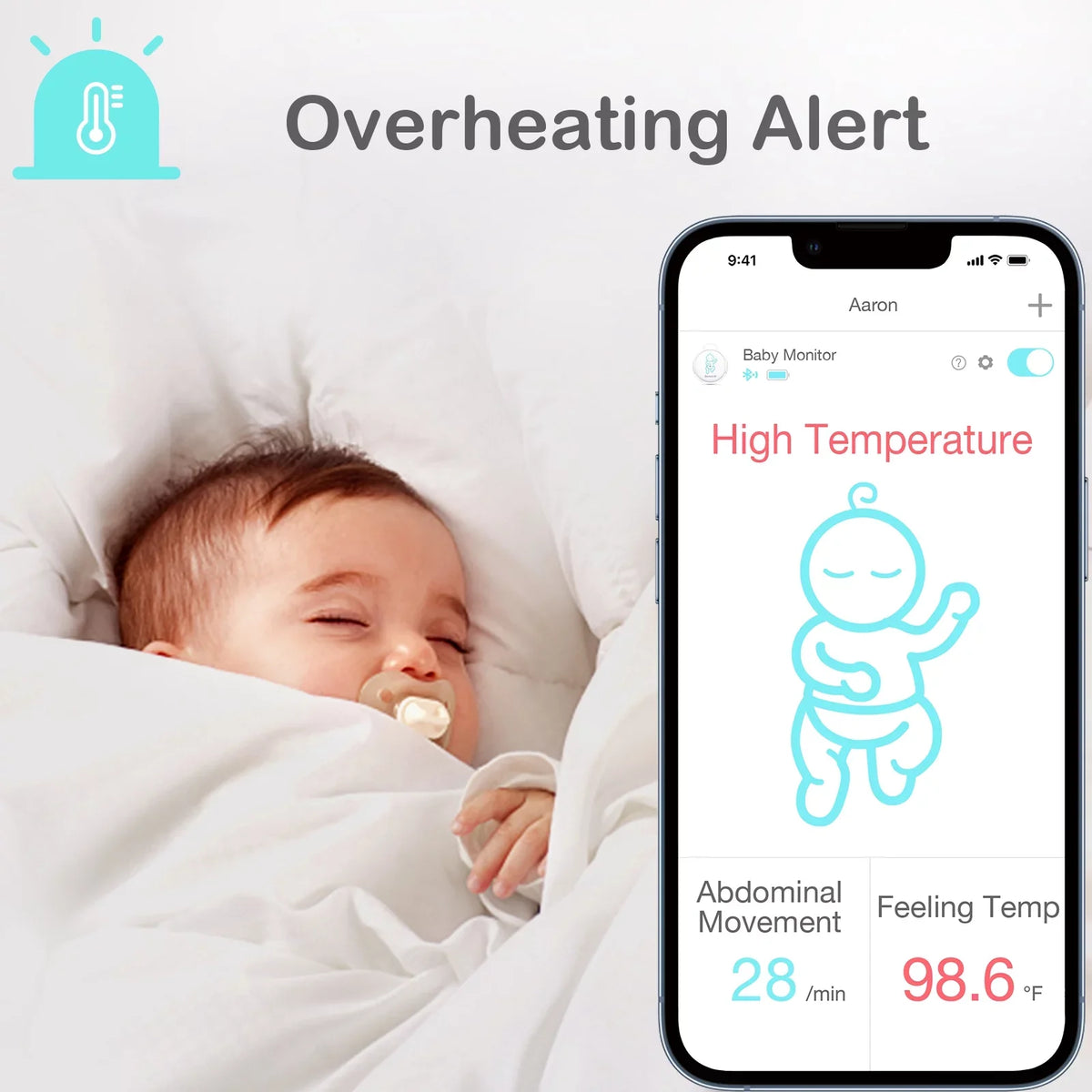 Temperature, Sleeping Pink Audio Abdominal Baby on Position Sense-U Baby's Abdominal and Smartphones, Alerts Monitor - with for Rollover Safety Baby Smart Movement, Tracks Movement Instant