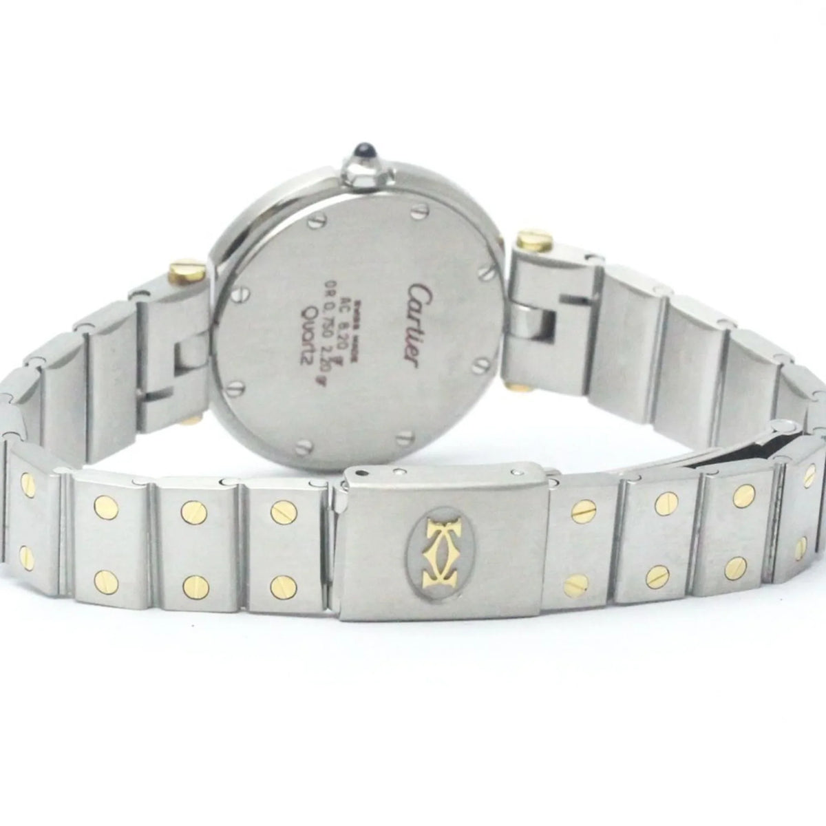 Ladies Steel Santos Quartz (Good) Polished Pre-Owned BF568475 18K Watch CARTIER Round Gold