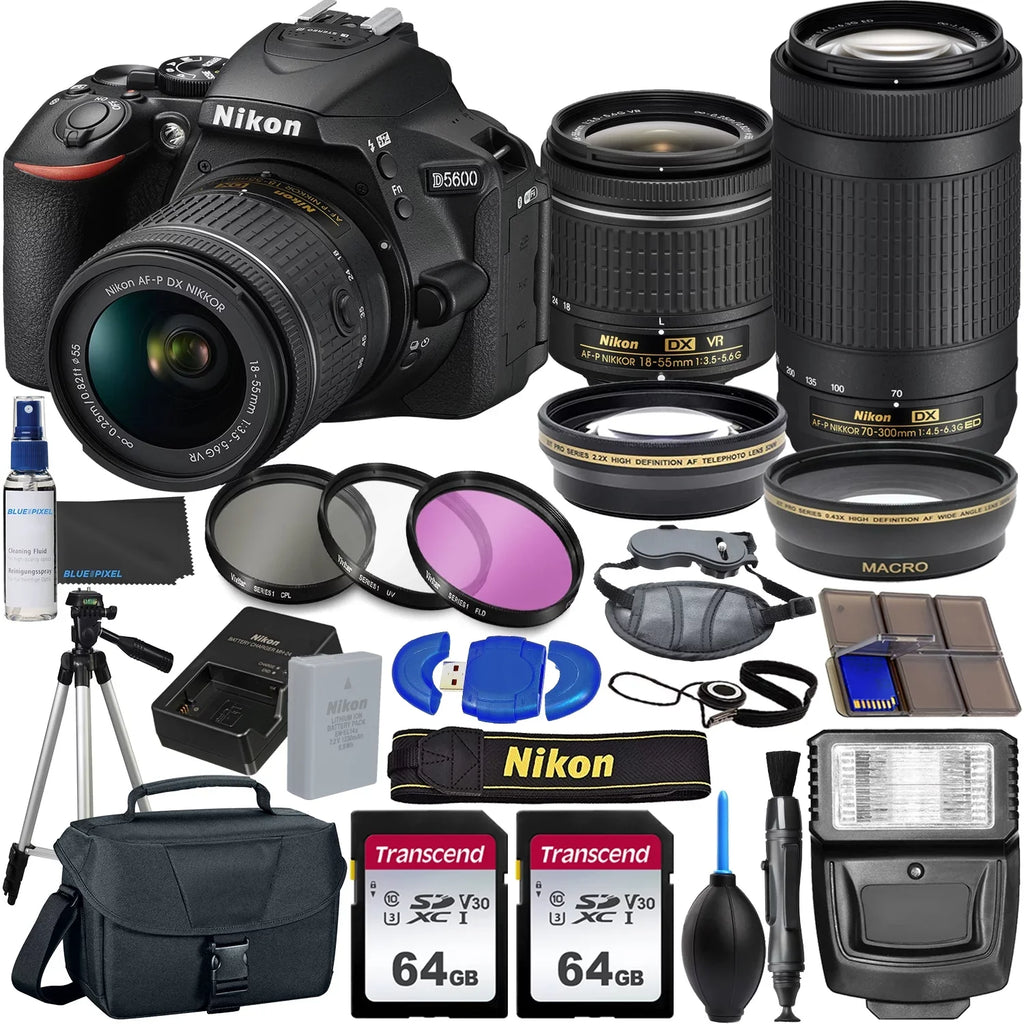 Lenses Flash, and Nikon and More Tripod, D5600 + Bundle) 64GB Pc 18-55mm (23pc VR DSLR with 70-300mm Memory, Camera 2