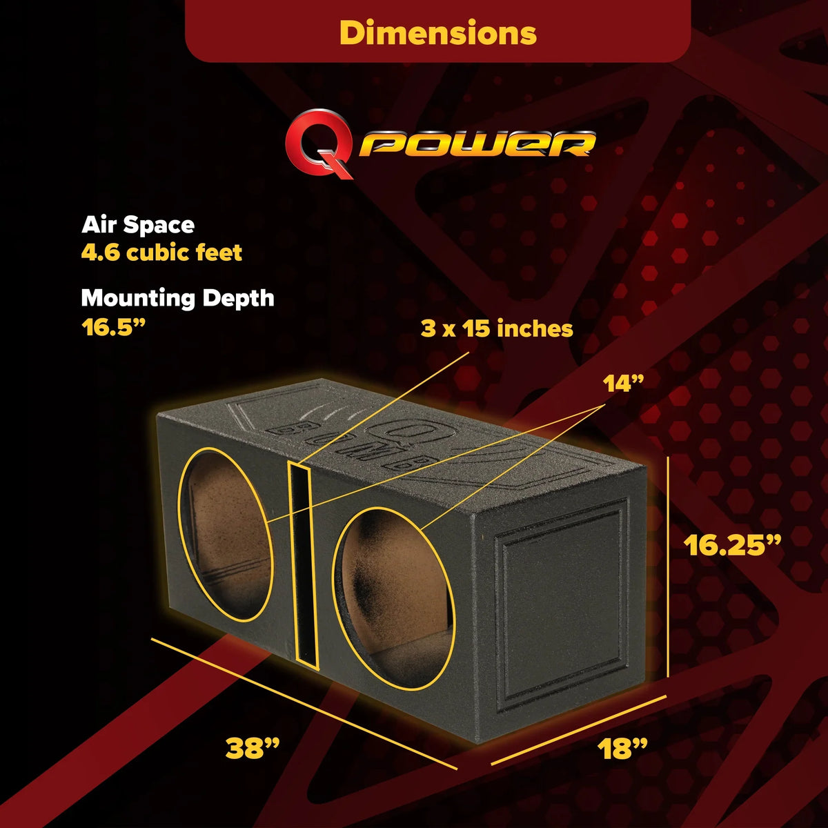 QBOMB15V Subwoofer 15" Port QPower Bedliner Spray Sub w/ Dual Vented Box