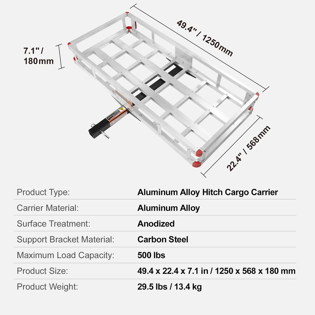 Cargo 500lb 6 20 Carrier Aluminum x 2" SKYSHALO in Mount Hitch For Receiver 47 x