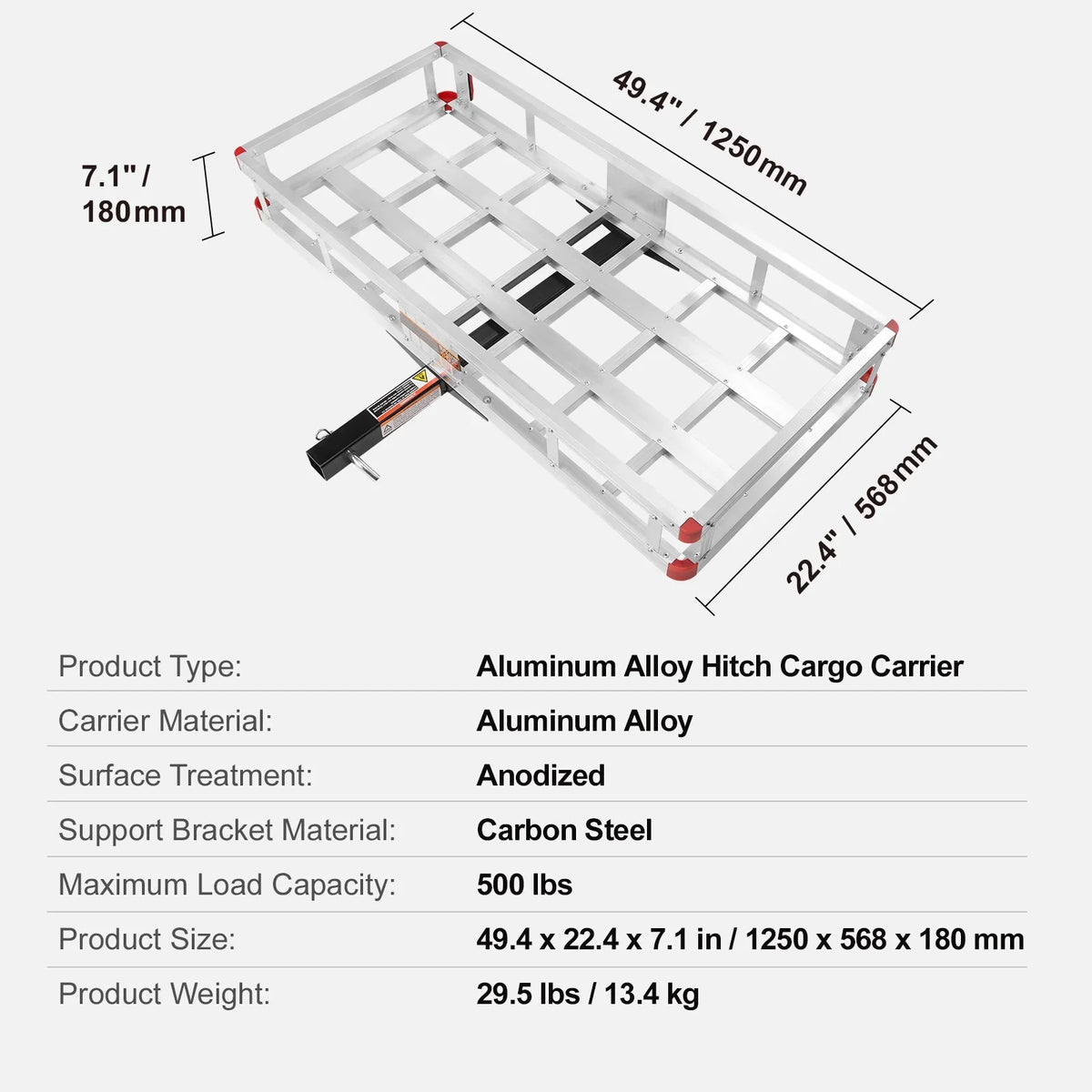 Cargo 500lb 6 20 Carrier Aluminum x 2" SKYSHALO in Mount Hitch For Receiver 47 x